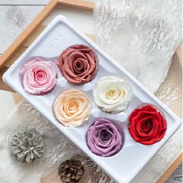 Ghirlande di fiori decorativi 6 pezzi/scatola Testa di rosa conservata di alta qualità di grado A Immortalata 5-6 diametro Rose eterne Natale Madre '