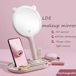 Espelhos compactos compõem o espelho com luz LED Touch ajustável escurecimento portador de mesa de mesa para celular Handheld Beauty MirrorCompact