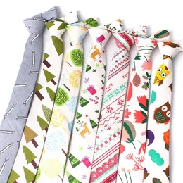 Cartoon Print Tie For Men Women Skinny Neck Wedding Casual Neckties Classic Suits Slim Cotton Linen Ties