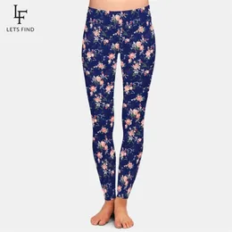 LETSFIND Nya vackra blommor trycker kvinnor byxor mode hög midja plus storlek bekväm smal fitness leggings 201014