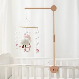 Baby Drewniana łóżko Wspornik z kreskówka Niedźwiedź Niedźwiedź stojak na mobilne grzechotki wiszące zabawki Dekoracja ramienia 220428