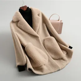 natural sheep Fur Coat Women Real Sheep Shearling Fur Jacket winter overcoats plus size F122 201103