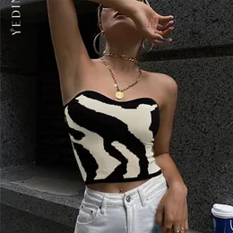 Yedinas Streetwear Patchwork Slim Cropped Feminino Sleeveless Tank Top Women Sexy Skinny Femme Corset Tube Korean Style 220325