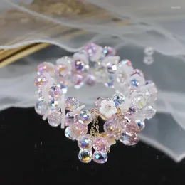 Perlenstränge, süße natürliche Muschelblume, leuchtendes Rosa/klarer Kristall, niedliche handgefertigte Armbänder für Frauen und Mädchen, Modeschmuck, Geschenk, YB Fawn22