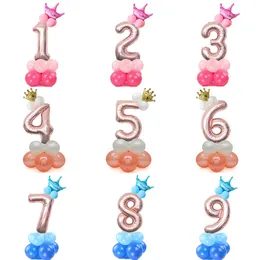 Wesołych Świąt 1 2 3 4 5 6 7 8 9 Rose Gold Number Balloons Folia Digital Latex Helu Balloon Zestaw Ślubne Baby Shower Urodziny Dekoracji JY1130