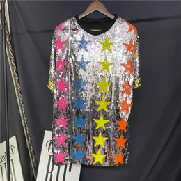 女性のTシャツ特大の緩い幾何学的なスパンコール2022夏のファッションヒップホッププラスサイズOネックプルオーバー女性服半袖トップ