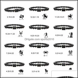 Kunst und Handwerk 8 mm schwarze Steinperlen 12 Konstellation Paar Stränge Armband Männer Armbänder für Frauen Pseras Mascina H Sports2010 Dhgqe