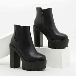 BOOT BOOT RIBETRINI Office Lady Black Fashion Новая платформа Высокие каблуки Толстая подошва Густой на молнии Ботинки Женщины Элегантные Повседневные Осенние Обувь 220325