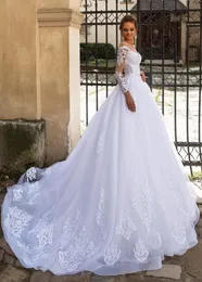 2022 Elegante Spitzen Brautkleider Langarmes Hochzeitskleider Luxusbraut mit abnehmbarem Zugrock 2 in 1Customize vestido de noiva Schatz Hals