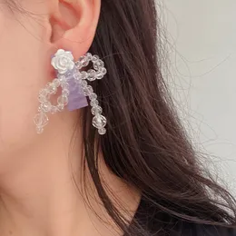 Dangle & Chandelier Statement Fashion Transparent Bowknot Drop Earrings For Women 2022 New Personality Purple White Rose Flower Pendientes