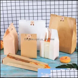 Gift Wrap Event Party Supplies Festive Home Garden 50st/Lot White Kraft Paper Bag Toast Bread Packaging Påsar med Window Candy Cookie Bis