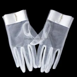 Five Fingers Gloves Mittens Hats Scarves Fashion Accessories Bride Short Bow Beaded Mesh Pearl Breathable Glove For Wedding Dress Drop De