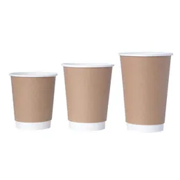 500pcs/lote Kraft Paper Coffee Cups com tampa 3 tamanhos chá leite chá grosso copo descartável revestimento de café marrom-xícara SN4673