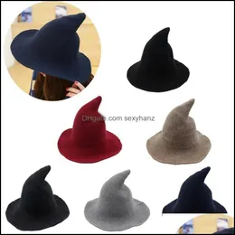 Cloches Hats Caps Hats Drigves Gloves Fashion Association Accouns Halloween Party Witch Wizard Solid Solid-Wool-Wool for Masquerade C Cosplay C