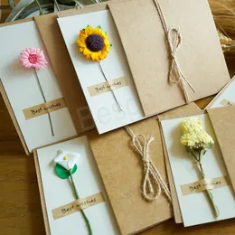 Thanksgiving Day Kraft Paper Greeting Card DIY Mother's Day Sunflower Carnation Dried Flowers Decoration Greetings Cards BH6587 WLY