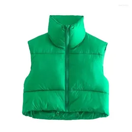 Women's Vests YENKYE Fashion 2022 Women Autumn Zipped Padded Coat Vest Ladies Cropped Gilet Solid High Street Chaleco Mujer Stra22