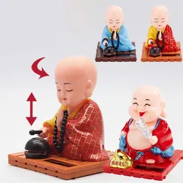 Decorative Objects & Figurines 1pc Buddhist Monk Dolls Statues Car Dash Board Crafts Decorations Solar Powered Bobble Shaking Heads Ornament