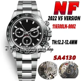 2022 NF V5 Th: 12.4mm RQ116500 SA4130 Cronógrafo Mens automático Relógio Preto Cerâmica Bezel Black Dial 904L Pulseira Inoxidável Super versão Eternity Watches F116520