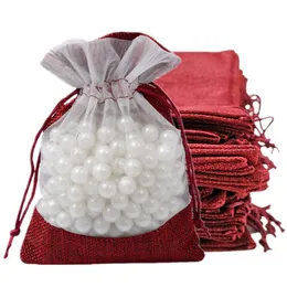 Bolsas de estopa de traço de 12pcs Bolsas de estopa de cordão transparente Wedding Wedding DIY Craft para embalar jóias Cosméticos Presentes Candigift wrapgif