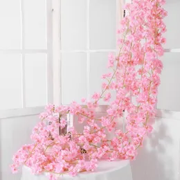 Ghirlande di fiori decorativi 1,8 m Glicine Fiore di ciliegio artificiale Vite appesa Edera Fiore Stringa Ghirlanda Muro Rattan Casa Matrimonio Arco De