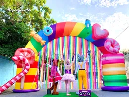 Outdoor Inflatable Rainbow Arch 7m Width Colorful Air Blow Up Curved Candy Archway For Park And Circus Entrance Decoration