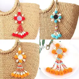 Keychains 1Pc Boho Ethnic Colorful Bead Hairball Shell Pendant Keychain Trend Joker Bag Car Drop Hanging Women Keyring E2278/E2709/E2722 Ene