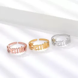 Verstellbare Edelstahl-Ringe mit Buchstaben und 12 Sternbildern, Horoskop-Ringe, 18 Karat Gold, versilbert, altenglisches Sternzeichen, offener Ring für Damen, Modeschmuck