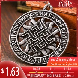 Pendant Necklaces Buddhist Rune Pattern Round Necklace Men's Fashion Sliding Religious Amulet Accessories JewelryPendant