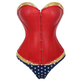 Vrouwen sexy faux lederen overbust korset bustier top taille cincher body shaper corsets bustiers lingerie plus size korsett 220524