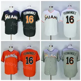 Men Vintage Baseball Retro 16 Jose Fernandez Jersey Throwback For Sport Fans Flexbase Cool Base Cooperstown Retire All Stitched Team Preto Branco Cinza Laranja Verde