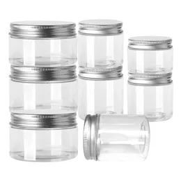 Förvaring av plastburkar Klar aluminiumlock Rund Canister Travel Bottle Pot Balm Wide Mouth Plast Container påfyllningsbar