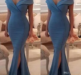 Ciemny Blue Mermiad Długie sukienki Seksowne Seksownie z Przyciskiem High Side Split Formalne Suknie Wieczorowe Party Tanie New Robe de Soiree