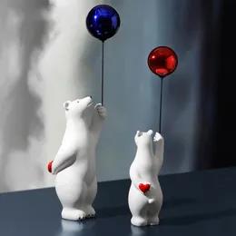 Decorative Objects & Figurines Creative Polar Bear Balloon Statue Resin Sculpture Crafts Simple Living Room Ornaments Home Office Store Deco