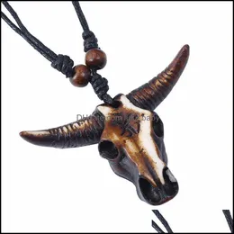 Pendant Necklaces New Retro Resin Cow Head Ethnic Style Travel Small Gift Wholesale Sweater Chain Simple Animal Necklace Drop Deliver Dhuac