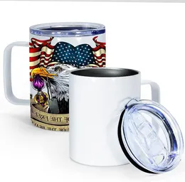 12 oz Sublimation Mugs Blanks Stainless Steel Tumblers with Handle and Sliding Lid Coating Fit for Cricut Mug Press Machine sxa22