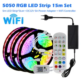 RGB LED Strips Light 5050 2835 Flexible Strip 10M 15M 20M Music Sync 44 key remote bluetooth phone app Control for Party tv Christmas decorations