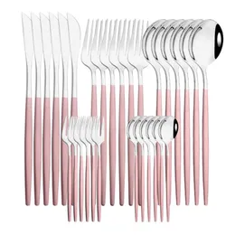 Geschirr-Sets, 6-teilig/30-teilig, Rosa-Silber-Set, Edelstahl, Messer, Gabel, Löffel, Besteck, Geschirr, Besteck, DropDinnerware