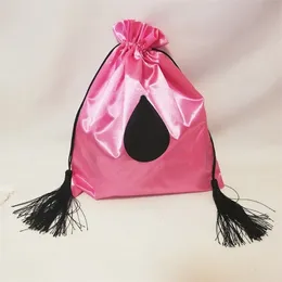 500PcsLot Custom Satin Drawstring Bags with Tassle for Hair Extensions Wigs Packaging Print Your Storage Gift Pouch 220704