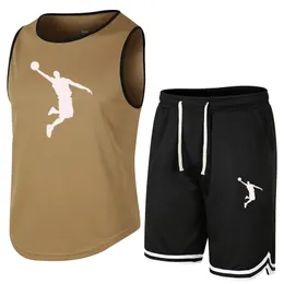 Summer 2 Piece Sets ärmlös Vest Tracksuit Mens Breattable Tank Top Shorts Snabbt torr sport som kör basketkläder 220617