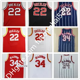 Alta qualità 22 clyde drexler jersey nera rosso 34 hakeem olajuwon blu blu blu 3 Steve Francis Basketball Maglie da basket retrò thro maglie