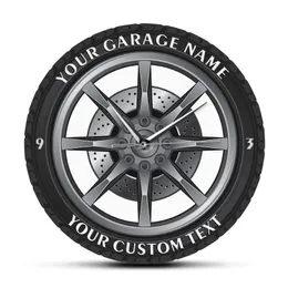 Custom Your Name Service Repair Garage Acrylic Wall Clock Tire Wheel Auto Watch Vintage Mechanic Car Workshop Decor 220615