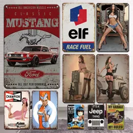 Vintage Garage Wall Decpr Metal Poster Painting Tin Sign Sexy Pin Up Girl and Car Metal Plate Signs Car Wall Stickers Art Retro Garage Decor Plaque