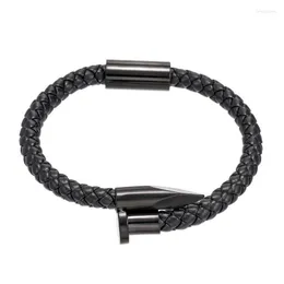 Both Sides Of The Pen End Stainless Steel Metallic Trend Macrame Leather Magnetic Clasp Wrap Bangle For Unisex Couple Jewelry Inte22
