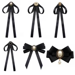 Imitation Pearl Ribbon Brooches Pin Bow Tie Vintage Pre-tied Collar Jewelry Bowknot Shirt Necktie Clip For Women Girls