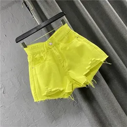 Summer Sexy Women Candy Color Denim Shorts Fashion Ladies Ashaped Ripped Jeans Short Pants Korean Style Streetwear 220530