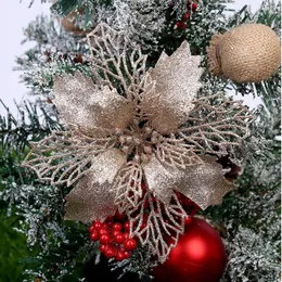 Decorazioni natalizie 10 pezzi 15 cm Poinsettia Glitter fiore artificiale albero appeso ciondolo di Natale ornamenti goccia decorazione del partitoNatale