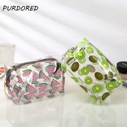 PURDORED 1 Pc 명확한 과일 화장품 가방 방수 PVC 여행 여성 메이크업 가방 메이크업 Organizer 세면 용품 가방 Trousse De Toilette 220615