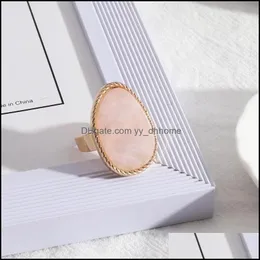 Cluster Rings Fashion Gold Plated Pink Rose Quartz Crystal Open Geometric Natural Stone Ring For Women Jewelry Gift Drop Deli Yydhhome Dhlk8
