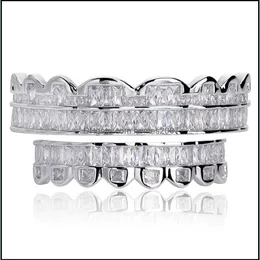 Hip Hop vergoldete mikroeingelegte Zähne Zirkonhalterung Großer Goldzahnschmuck Siery Rose Drop Lieferung 2021 Grillz Dental Grills Body I5XSH