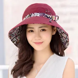 Breda randen hattar sommar kvinnors super stora sol hat mode tryck uv skydd vind rep fast strand vikbar eger22
